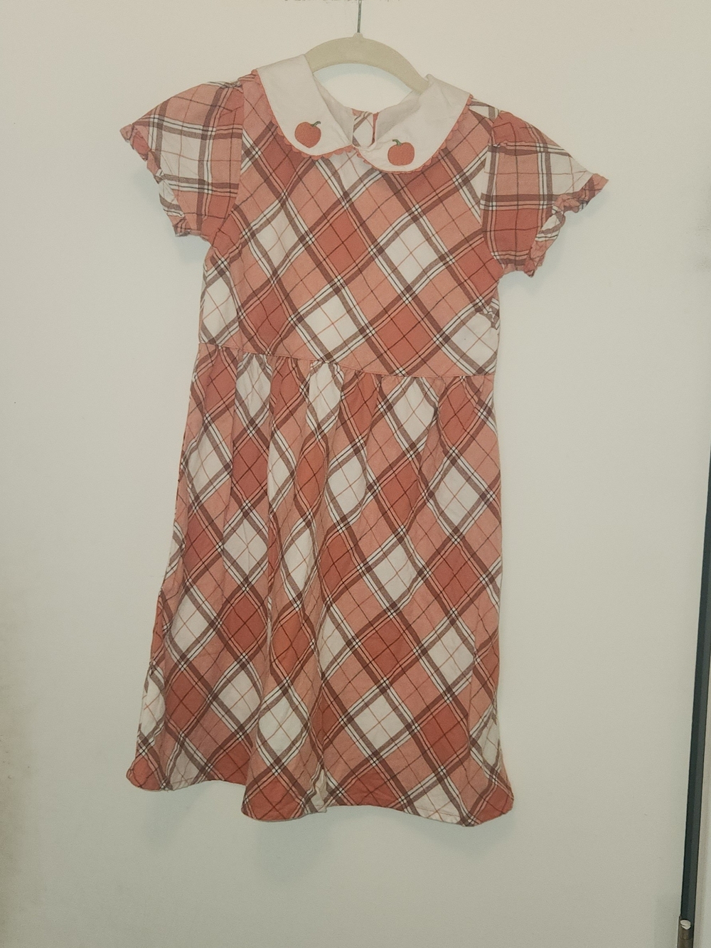 Gymboree Peach Plaid Dress with White Peter Pan Collar Size 10